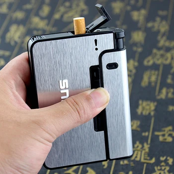 

Automatic cigarette case Metal Cigarette Boxes 10pcs Cigarette Holder Case Lighter Gadget For Men Christmas Gift
