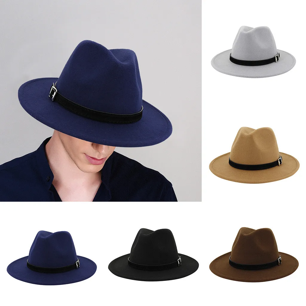Шляпы Fedora для мужчин и женщин, винтажные шляпы с широкими полями, с пряжкой на ремне, регулируемые шляпы Fedoras Chapeau Sombrero Mujer C1217