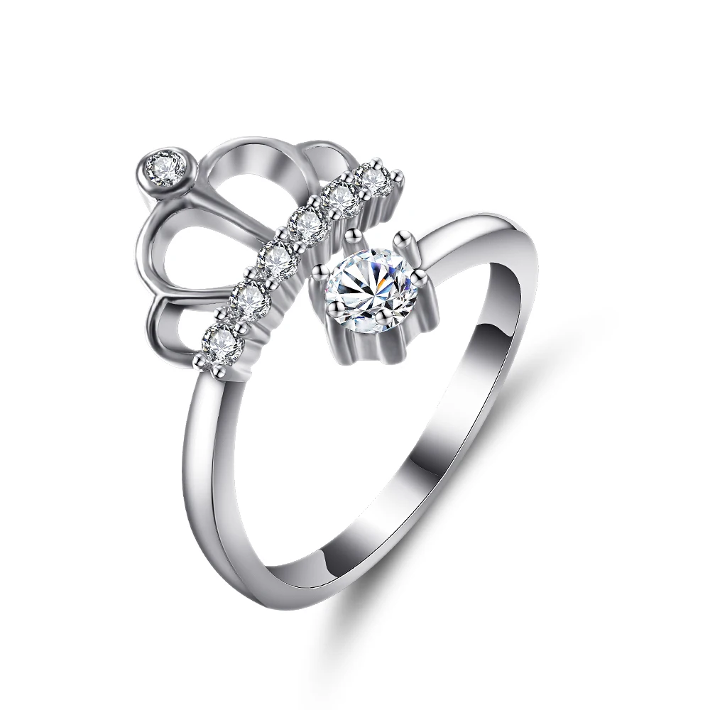 Creative Fashion Women's Ring White gold Color Crown Inlaid Zircon Female Simple And Stylish Adjustable | Украшения и
