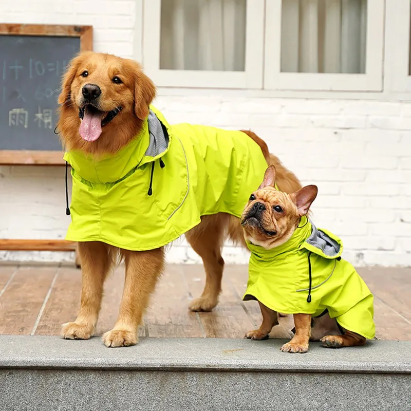 

Dog Raincoat dog clothes Waterproof Nylon Cloth High Collar Detachable Cap Golden-haired Raincoat for Dogs Cats