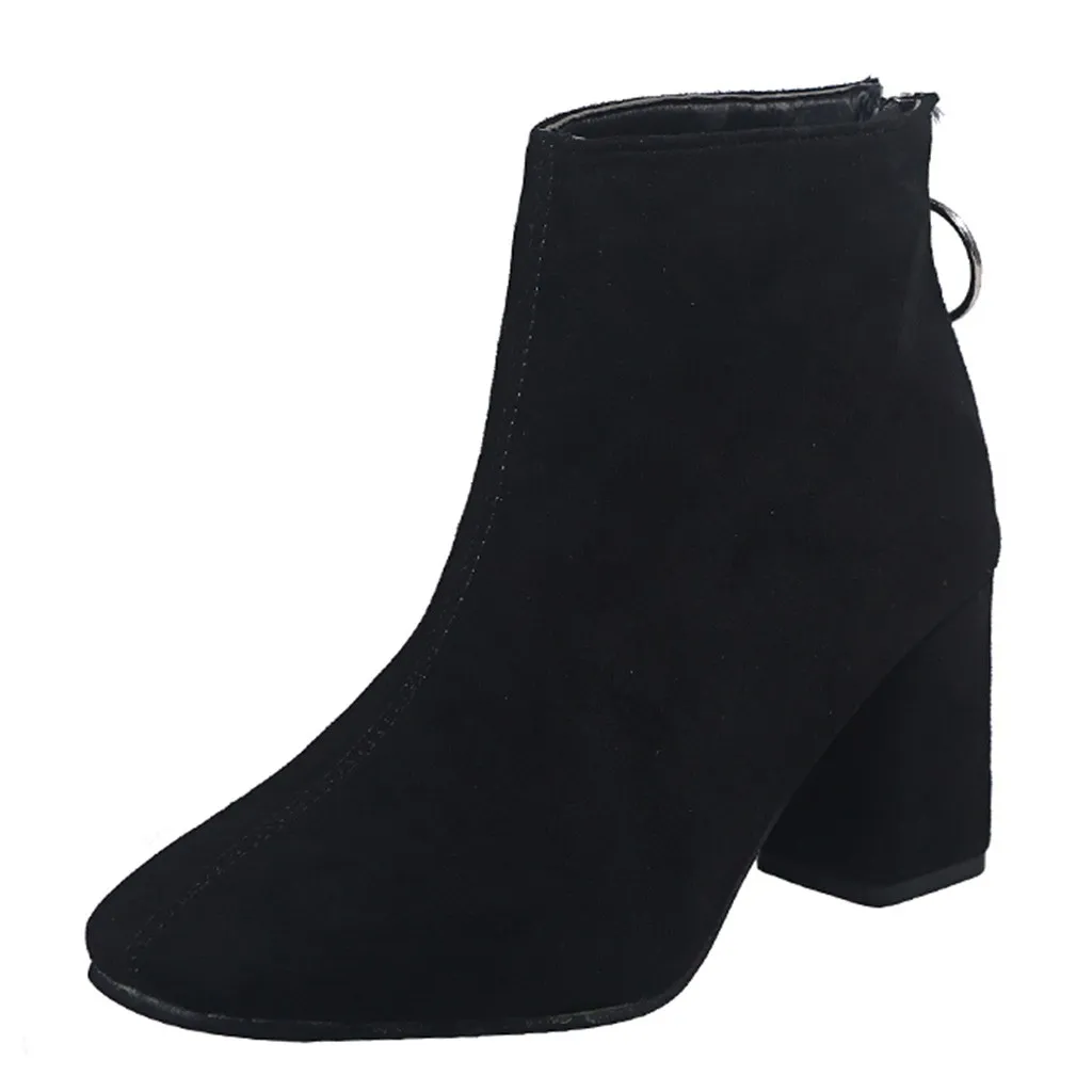 

SAGACE Women's fashion zipper ankle boots student casual large size matte single boots ladies fur warm thick with ankle boots