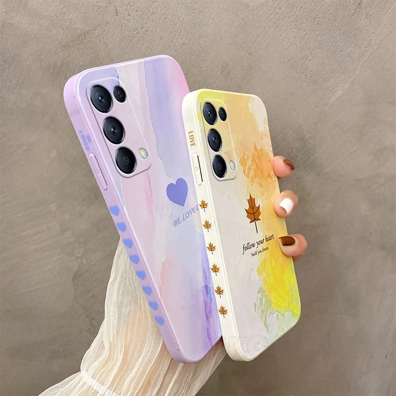 Square Silicone Phone Case For OPPO Reno 3 5 Find X2 X3 Lite Pro A53 A15 A12 A5S A5 A9 A31 Realme X2 Cartoon Painting Cover A91 cases for oppo black