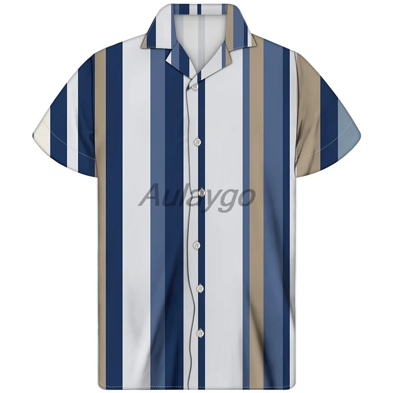 

Vintage Street Shirt Men 2020 Summer Vertical Stripe Design Turn-down Collar Retro Hip Hop Shirt Plus Size Guayaberas For Men