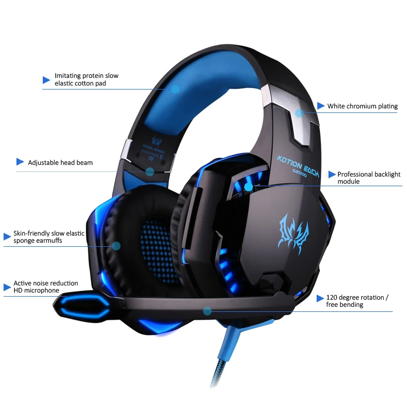 G2000 Orange Gaming Headset Deep Bass Stereo Casque Wired Headphone Glowing Earphone with Microphone for PS4 XBOX PC Laptop