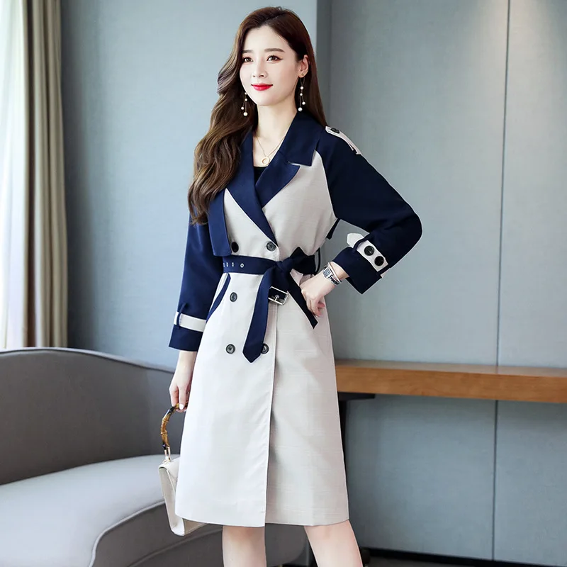 

Trench Coat Women's Mid-length Spring And Autumn 2019 Korean-style Waist Hugging Goddess Elegant Joint over-the-Knee Coat Autumn