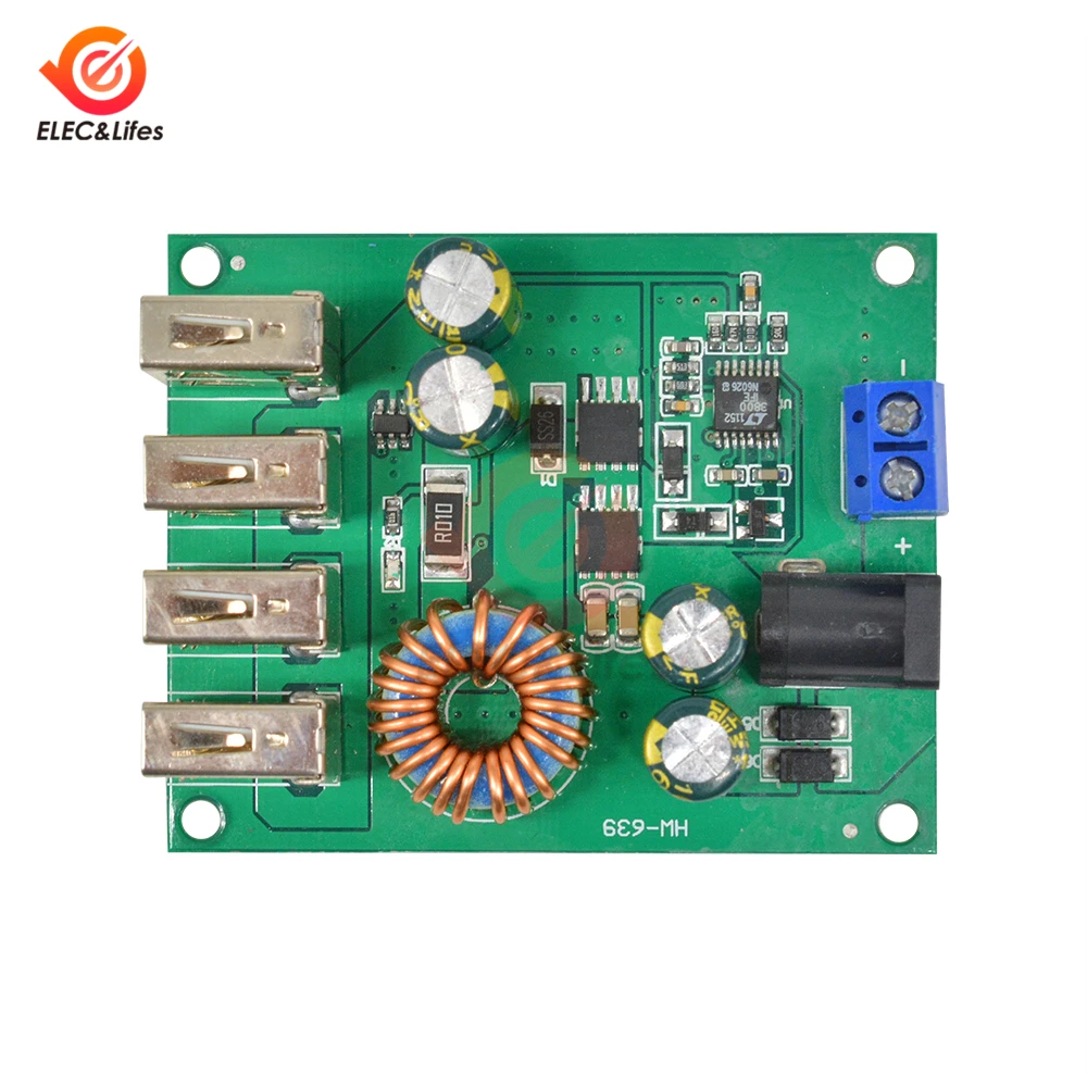 4-Порты и разъёмы USB 5V 5A высокое зарядка Автомобильная Питание понижающий модуль DC-DC понижающий преобразователь доска