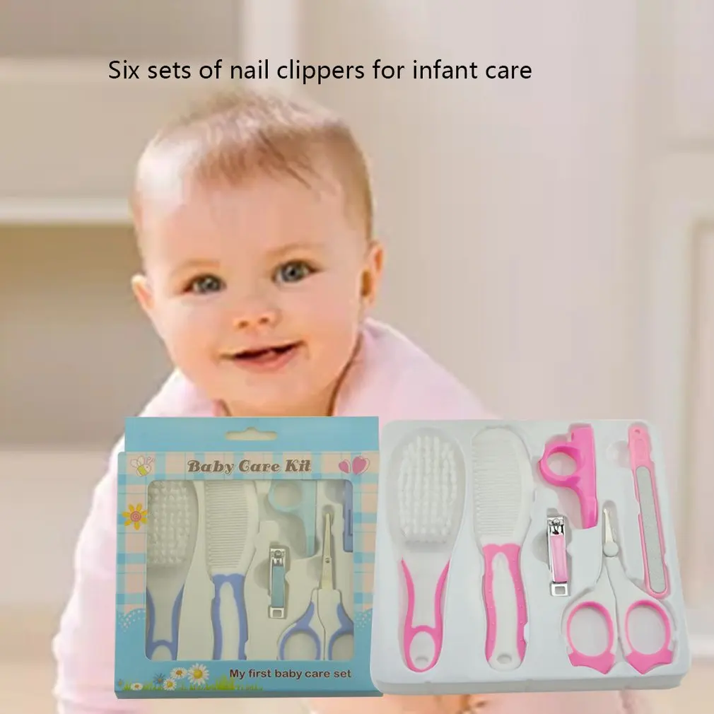 

Maternal And Child Supplies Manicure Care Set Infant Baby Nail Scissors Comb Brush Nail Clipper 6 Piece Set