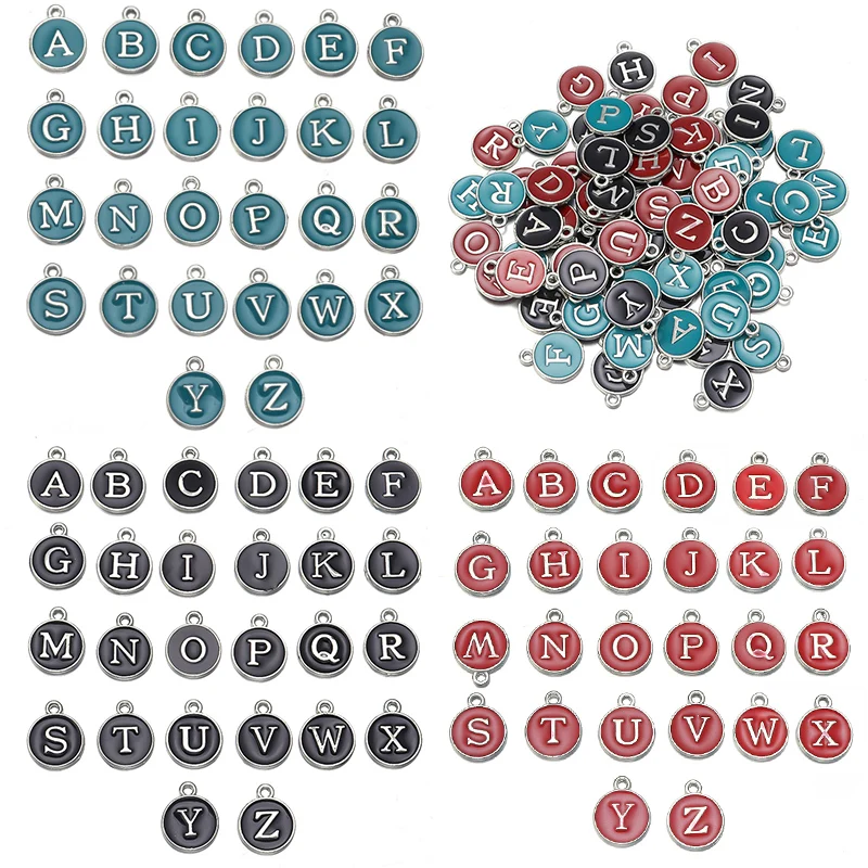 26pcs/Lot 12x14mm A-Z Enamel Letter Charms Alphabet Initial Handmade Letter Pendant For Diy Bracelet Jewelry Making Findings