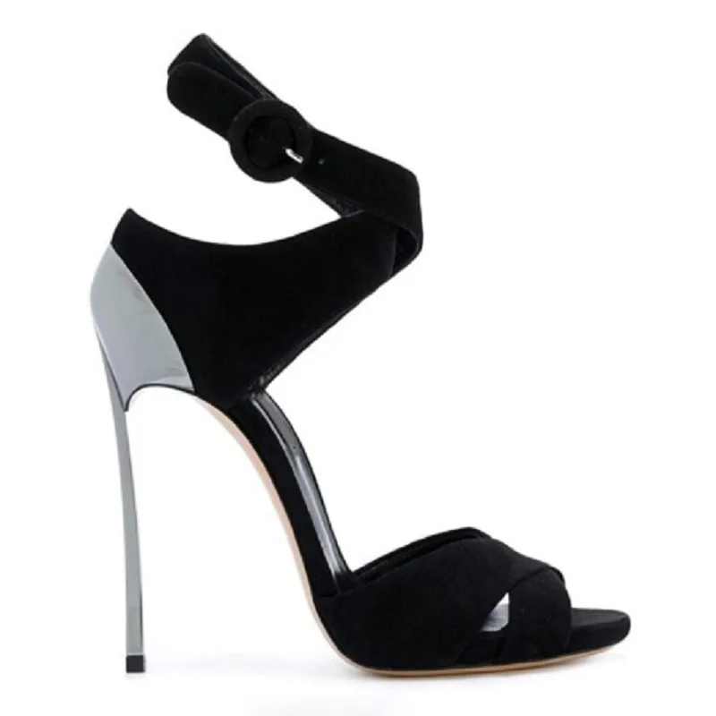 

Summer new fashion fish mouth Roman metal heel stiletto catwalk sandals suede party dress custom large size women's shoes