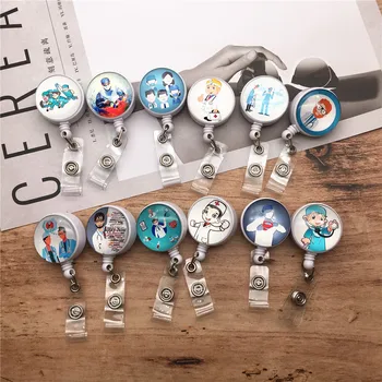 

Retractable Badge Holder ID Badge Reel Clip On Card Holders Enfermera Students Girls Name PU Card Hospital Office Chest Card