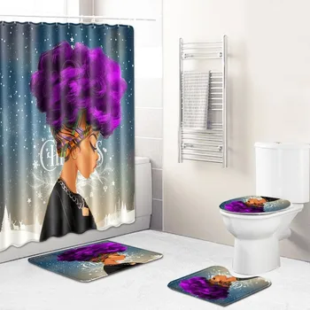

African Women's Christmas Creative Shower Curtain European and American Cross-Border Supply Wholesale Graphic Bathroom Carpet