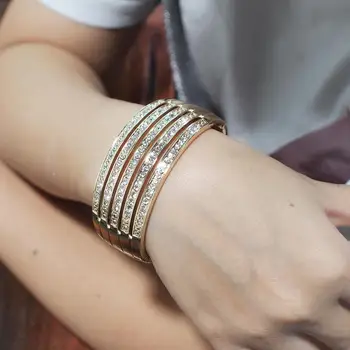 

Fashion Ladies Gold Color&Silver Plated With Rhinestones Charm Wide Cuff Open Bracelets Bangles For Women Jewelry UKMOC