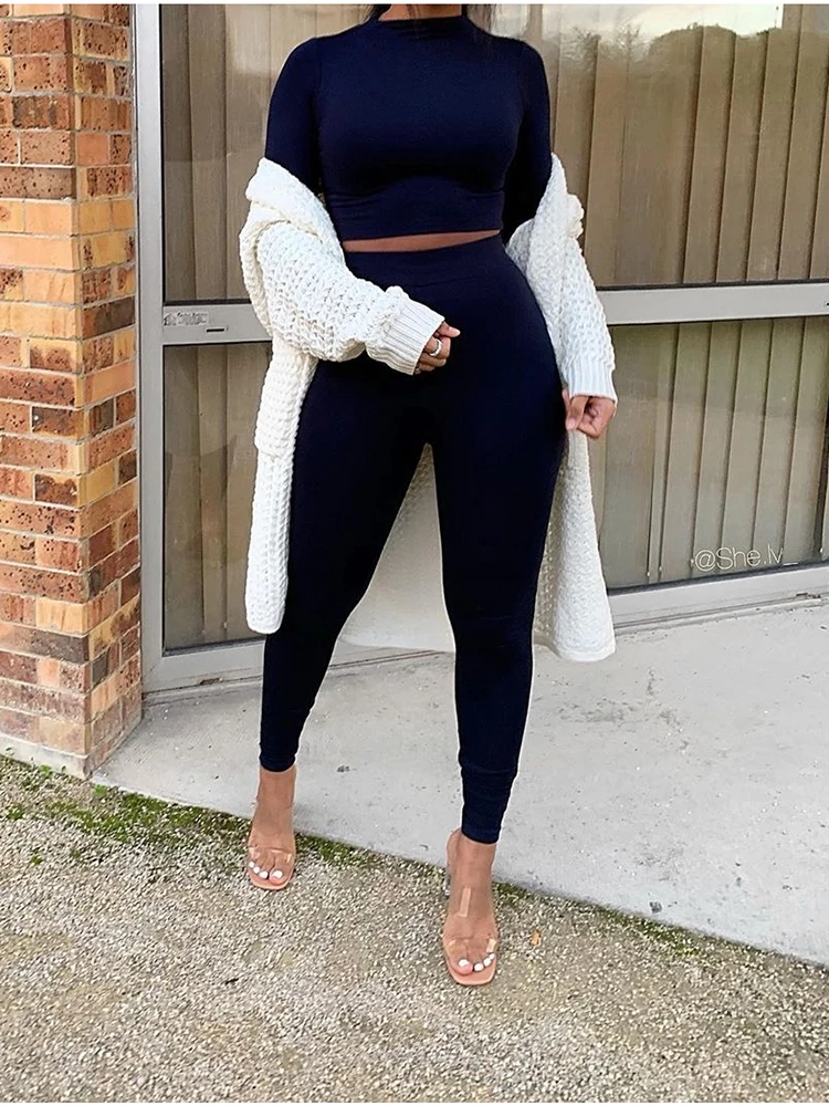 NewAsia Garden Casual Tracksuit Women Two Piece Set Crop Top And Pants Sweat Suits Womens Bodycon Ensemble Femme 2 Piece Set