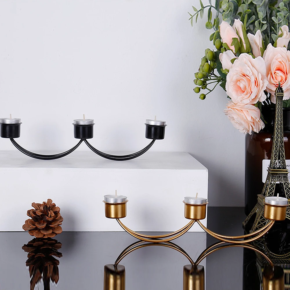 Thress Heads Gold Single Head Candle Holder Iron 3d Geometric Candlestick Romantic Table Decor Creative Home Wedding Decoration