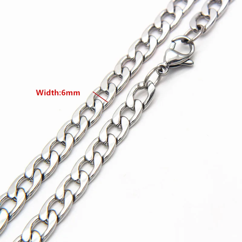 50 см, 60 см, 70 см, цепочка Figaro, ювелирное изделие, классическое ожерелье 3-6 мм, цепочка из нержавеющей стали серебряного цвета для мужчин и женщин - Metal Color: Width about 6mm