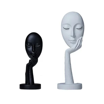 

Nordic Black White Face Figurines Thinker Statues for Decoration Resin Portrait Masks Abstract Sculpture Home Decor Industrial