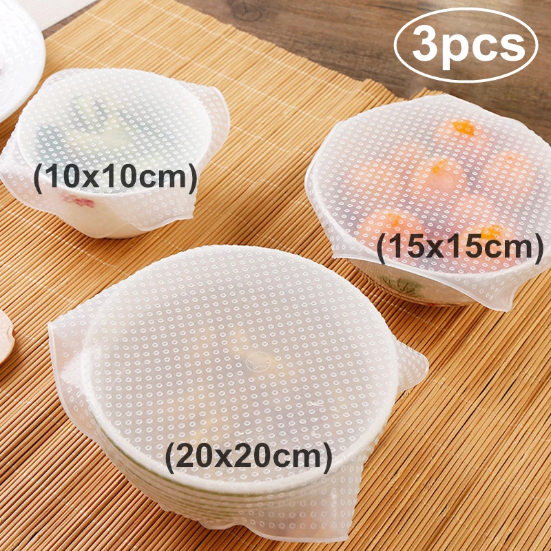3pcs/set Silicone Food Wraps Reusable Keeping Fresh Saran Wrap Bowl Pot Seal Vacuum Cover Stretch Lid Kitchen Accessories | Дом и сад