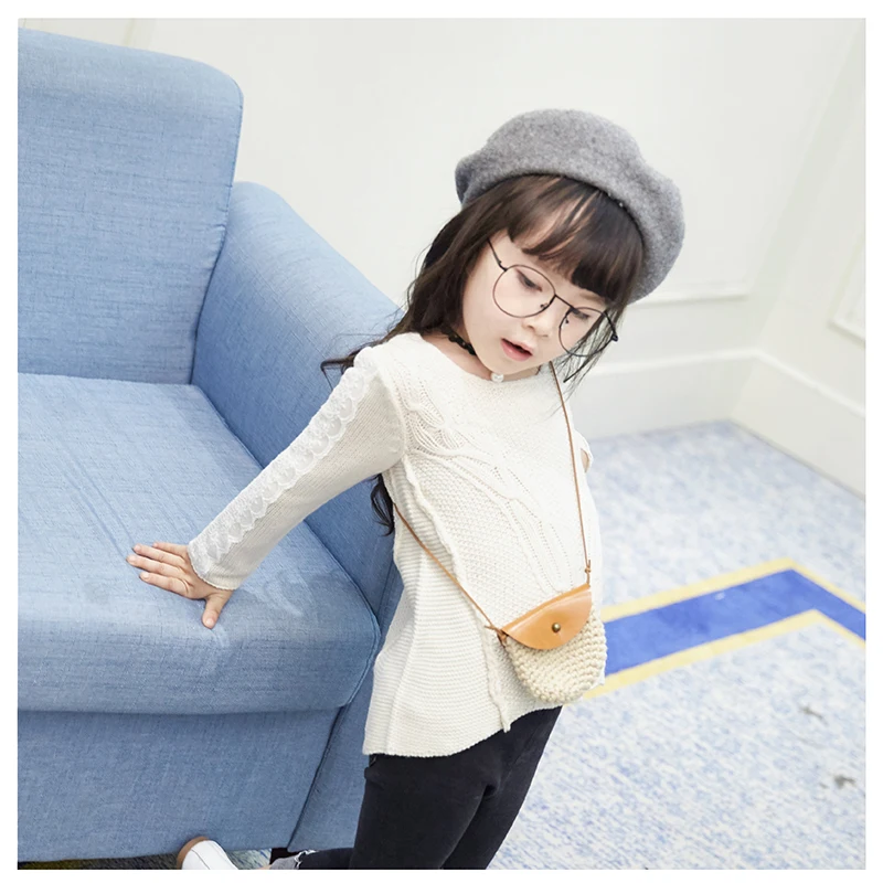 

New Spring And Autumn Girls Baby Sweaters Solid Color Sweaters Pullovers Long Sleeve Round Collars Tops Kids Clothes