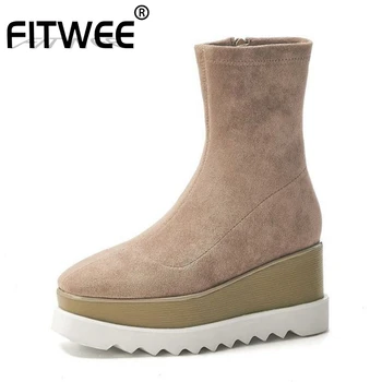 

FITWEE Women 2020 Comfortable Ankle Boots Real Leather Thick Bottom Platform Casual Daily Winter Boots Woman Shoes Size 34-39