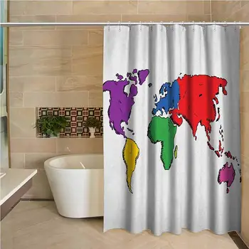 

World Map Professional Shower Curtain Contemporary Illustration of World Map Image Where People Live Education Theme Decorative