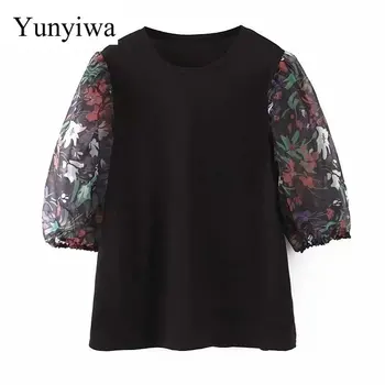 

2020 Women's New Sleeve Printing and Splicing Top Womens Blouse Tops Turtleneck Blouses Clothes Blusas Camisas Mujer