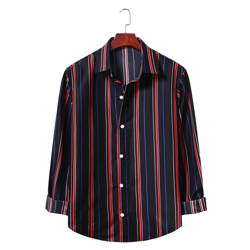 

Aoliwen brand 2020 Casual Men Shirt Long Sleeve Striped Patchwork Chic Lapel Collar Button Personality Brand Shirt Striped shirt