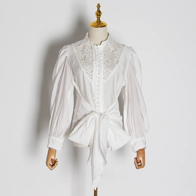 TWOTWINSTYLE Hollow Out Lace Blouses Female Lapel