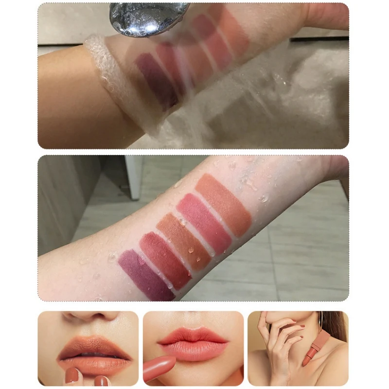 5pcs Mini Matte Silky Lipstick Set Waterproof Non-stick Cup Long Lasting Colorfast Pearlescent Lipstick Kit