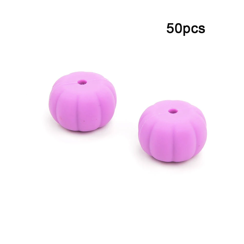 Medium purple LOFCA 50 шт. силиконовые бусины в форме тыквы, не содержит бисфенола, пищевого силикона, Прорезыватель для зубов, ожерелье, соска, цепочка, сделай сам для детских игрушек - Цвет: Medium purple