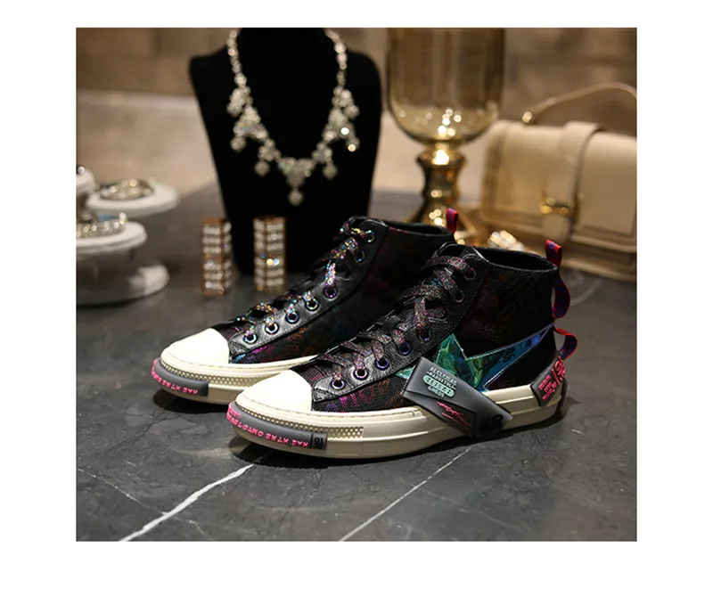 Jady Rose Colorful Retro Women Vulcanized Shoes Flat Canvas Shoes Woman Espadrilles Trainers Casual Lace-up Sneakers High Tops