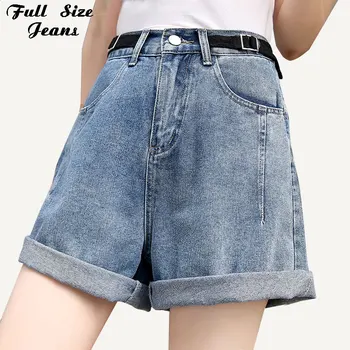 

Plus Size Boyfriend Belted Hemming Loose Wide Leg Short Jeans Mom 4XL Summer Casual Vintage Streetwear Denim Shorts Bermudas