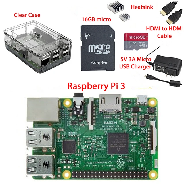

A2-With Retail Box Complete Starter Kit Clear Case 16GB with Noobs Heatsink Edition for For Raspberry Pi 3