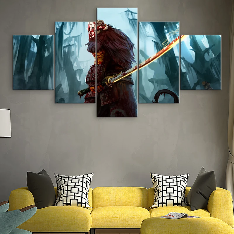  5 Pieces Dota 2 Juggernaut Canvas Printed Game Poster HD Print Character Paintings on Canvas Wall A