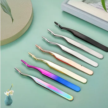 

GTGDHNY Professional Eyelash Tweezers Stainless Steel Round Tip Tweezer Auxiliary Clip Clamp Makeup Forceps Tool New