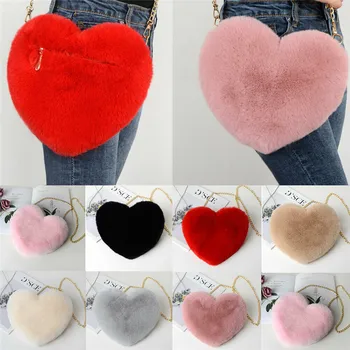 

Valentine's Day Gift Women Fashion Heart Shaped Bag Messenger Bag Plush Bag
