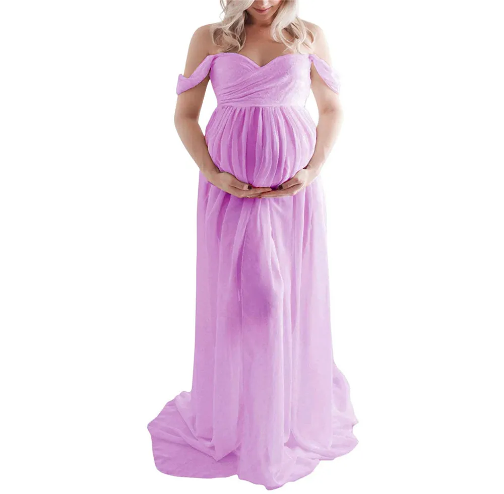 Shoulderless Maternity Dress For Photography Sexy Front Split Pregnancy Dresses For Women Maxi Maternity Gown Photo Shoots Props (1)