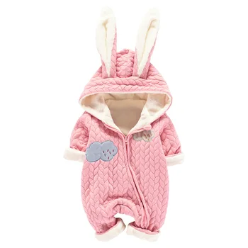 

Baby Plus Velvet Onesie 0-6 Months Baby Thick One-piece Crawling Clothes Newborns out Clothes Rabbit Eared Jacket