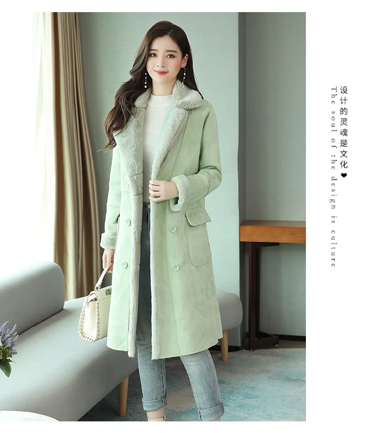 Y17350 стиль корейский стиль свободный крой мех хлопок стеганая куртка средней длины оленья кожа бархат хлопок пальто мода
