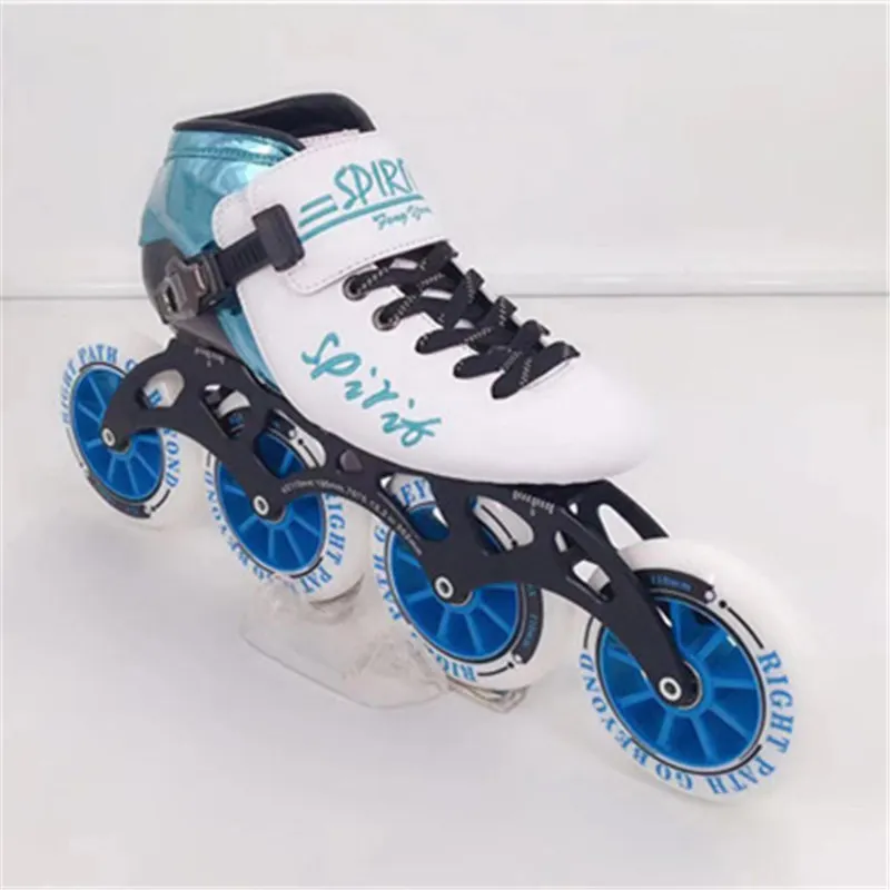 Blue 4 wheel skates HOOMORE SPIRIT Professional 4 колеса роликовые коньки обувь 110 мм 100 мм 90 мм Гоночные соревнования скейт 30-45 углеродного волокна - Цвет: Blue 4 wheel skates
