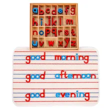 Montessori idioma madeira-pequeno alfabeto móvel (vermelho e azul) com esteira para pequenos alfabetos móveis