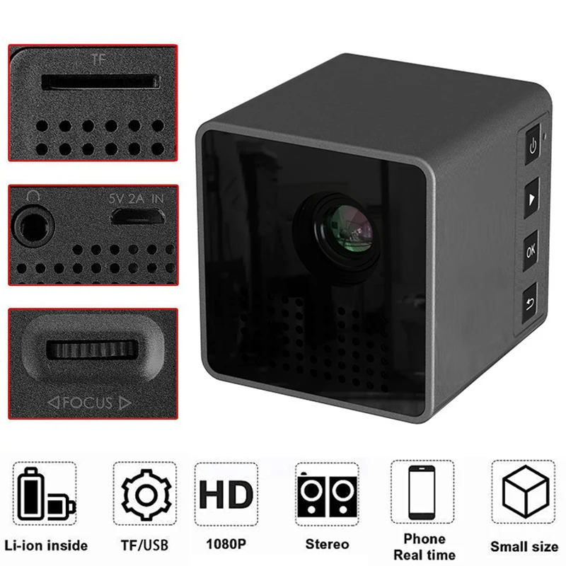 

P1S Mini Cube Projector DLP HD 1080P Home Cinema Projectors Wireless Portable WiFi for Smartphone GK99