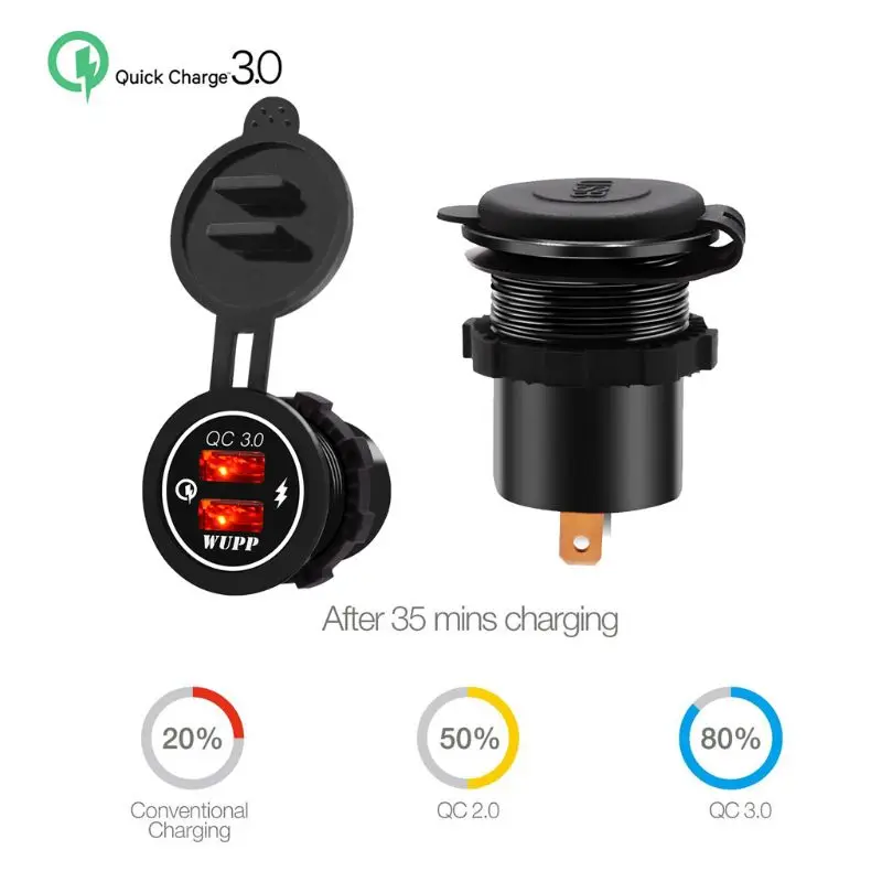 Водонепроницаемый двойной QC 3,0 USB быстрое зарядное устройство розетка со светодиодной подсветкой для автомобиля лодка морской RV мотоцикл мобильный телефон