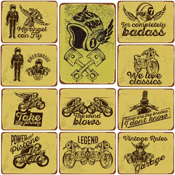 

Cartoon motorcycle tin sign retro metal plate painting decor wall