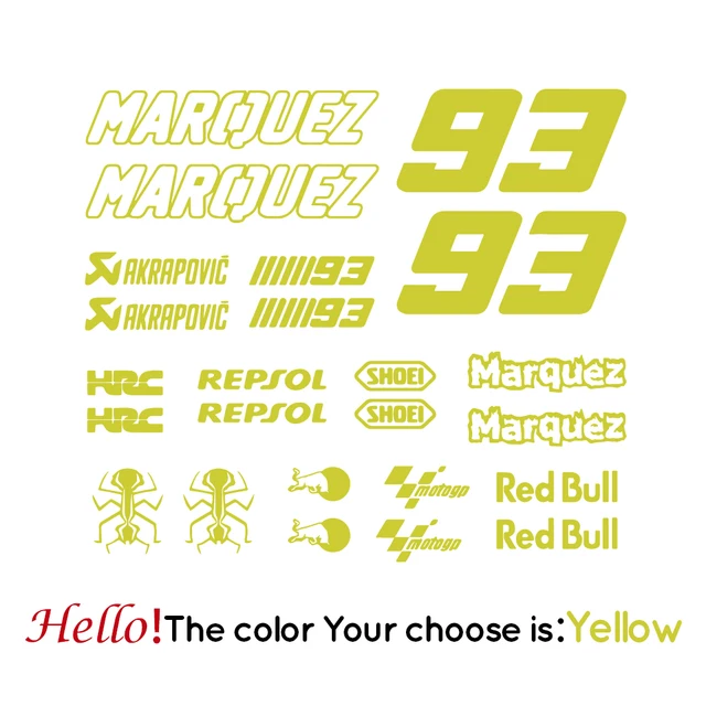 Marquez 93 Vinyl Stickers Motorcycle Decals Removable Car Sticker Motorbike Decal Decoration Yellow