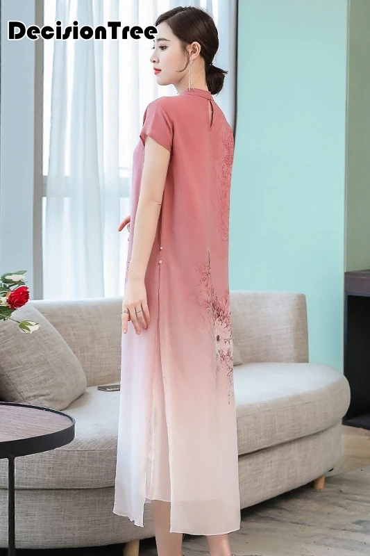 Китайское платье Ципао традиционная вышивка цветочный элегантный короткий рукав женское вечернее платье винтажное Восточное