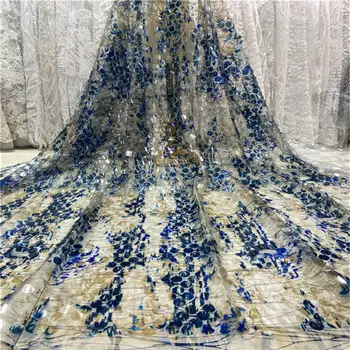 

2019 high quality French Nigerian sequins net lace,African tulle mesh sequence lace fabric for party dress 5yards/lot RL050401