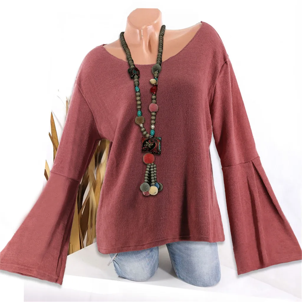 Sweater Women Autumn O-Neck Solid Long Sleeve Flare Sleeve Knitted Sweater Fall Korean Style Women Sweater Chompas Para mujer Sweater Women Autumn O-Neck Solid Long Sleeve Flare Sleeve Knitted Sweater Fall Korean Style Women Sweater Chompas Para mujer