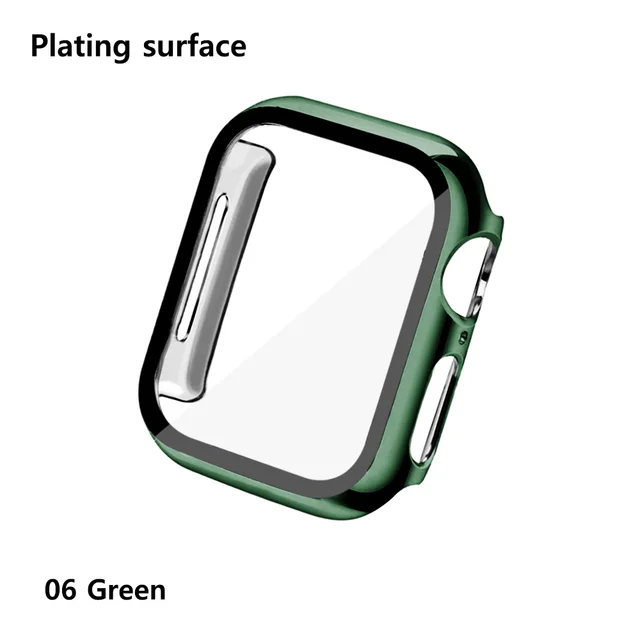 Glass+Cases For Apple Watch Series SE 654321 44mm 40mm Smart iWatch 42mm 38mm 360 Full Bumper Screen Protector+Cover Accessories Plating green