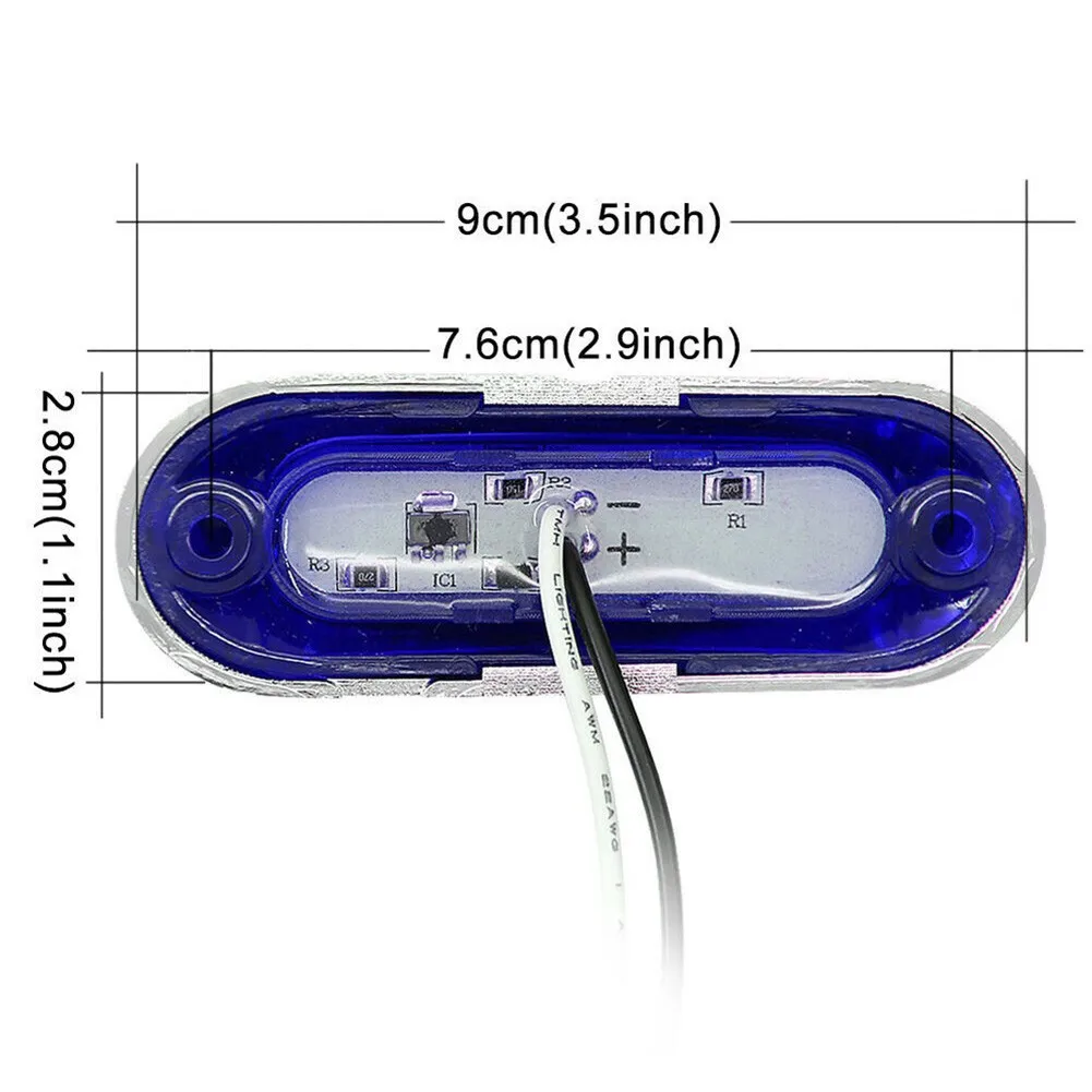 4 LED Side Marker Lights Blue Buses Clearance DC 12V 24V Lorries
