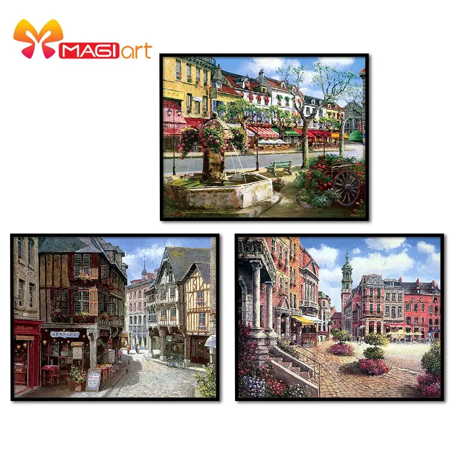 

Cross stitch kits Embroidery needlework sets 11CT water soluble canvas patterns 14CT Street View of Small Town-NCMS038